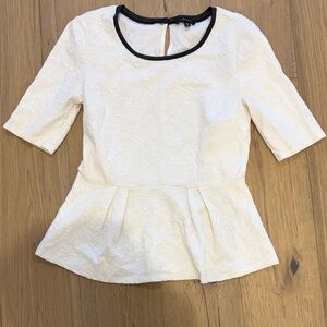 Dynamite Cream Textured Blouse with Black Trim